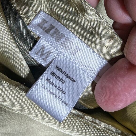 Vtg Y2K Lindi Gold Green Reversible Satin High Collar Big Button Jacket Sz M - Picture 6 of 6